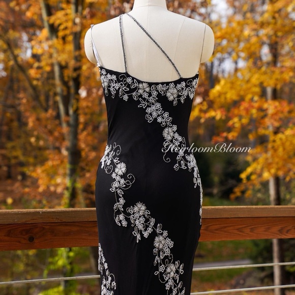 Vintage Y2k Floral Beaded Silk Prom Formal Dress - Picture 4 of 8